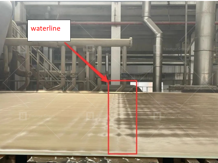 the visible waterline of the web forming