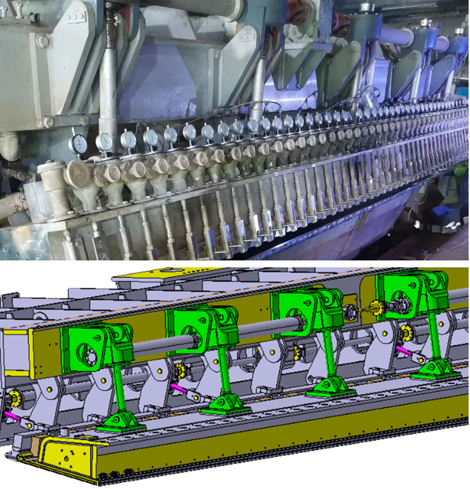 headbox with a vertical action worm gearbox on the front side